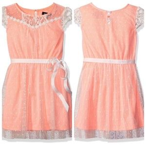 Zunie Girls‎ Coral Mesh Dot Crochet Lace Cap Sleeve Dress Size 5 Spring